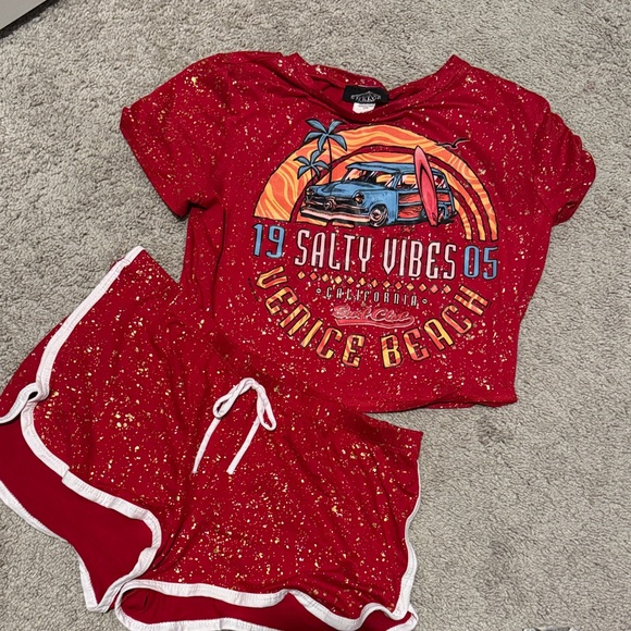 shelor clothing Pants - Red Graphic Tee and Shorts Set